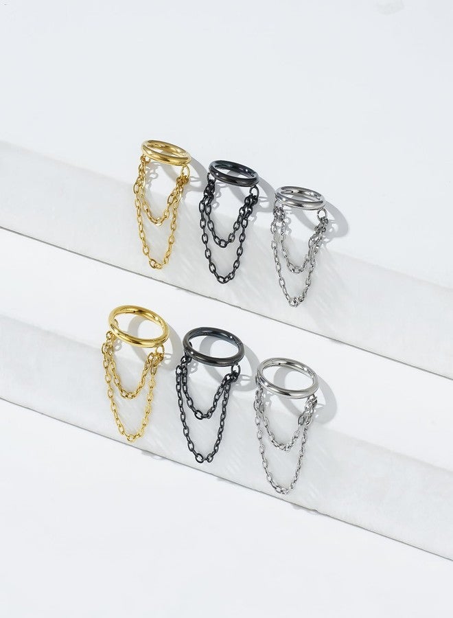 ENONTY 16G Titanium Cartilage Earrings Hoop 7mm 9mm Helix Piercing Jewelry with Single/Double/Triple Chains Hypoallergenic Hinged Clicker (polish 2 chains 7mm) - Image 3